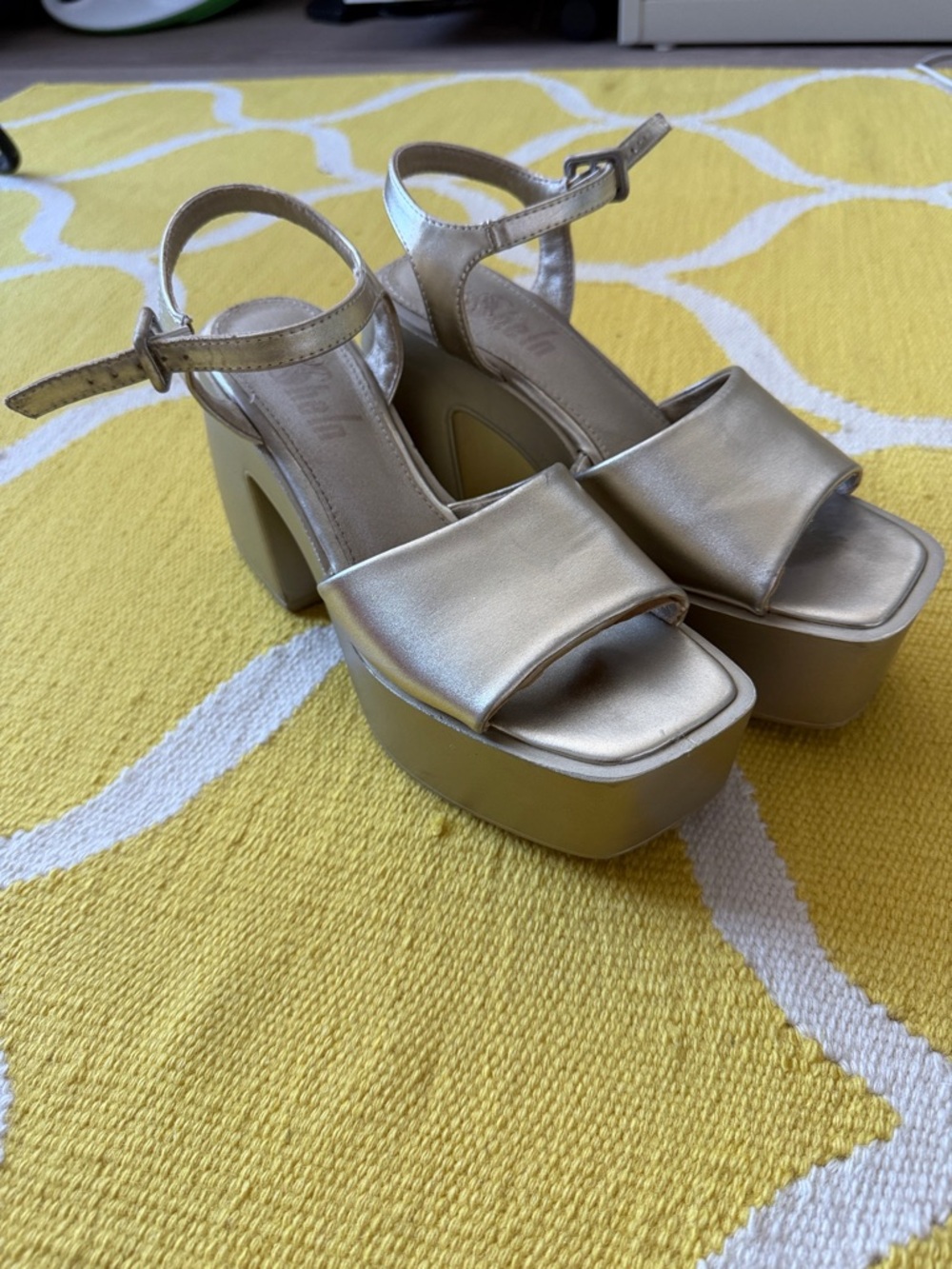 Metallic Gold Platform Ankle-Strap Sandals